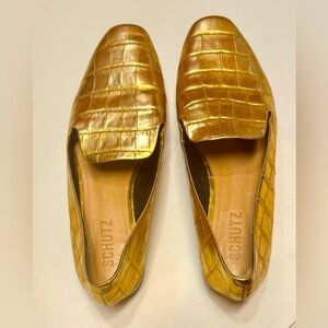 Schutz Metallic Gold Croc Print Loafers | Sz 7B